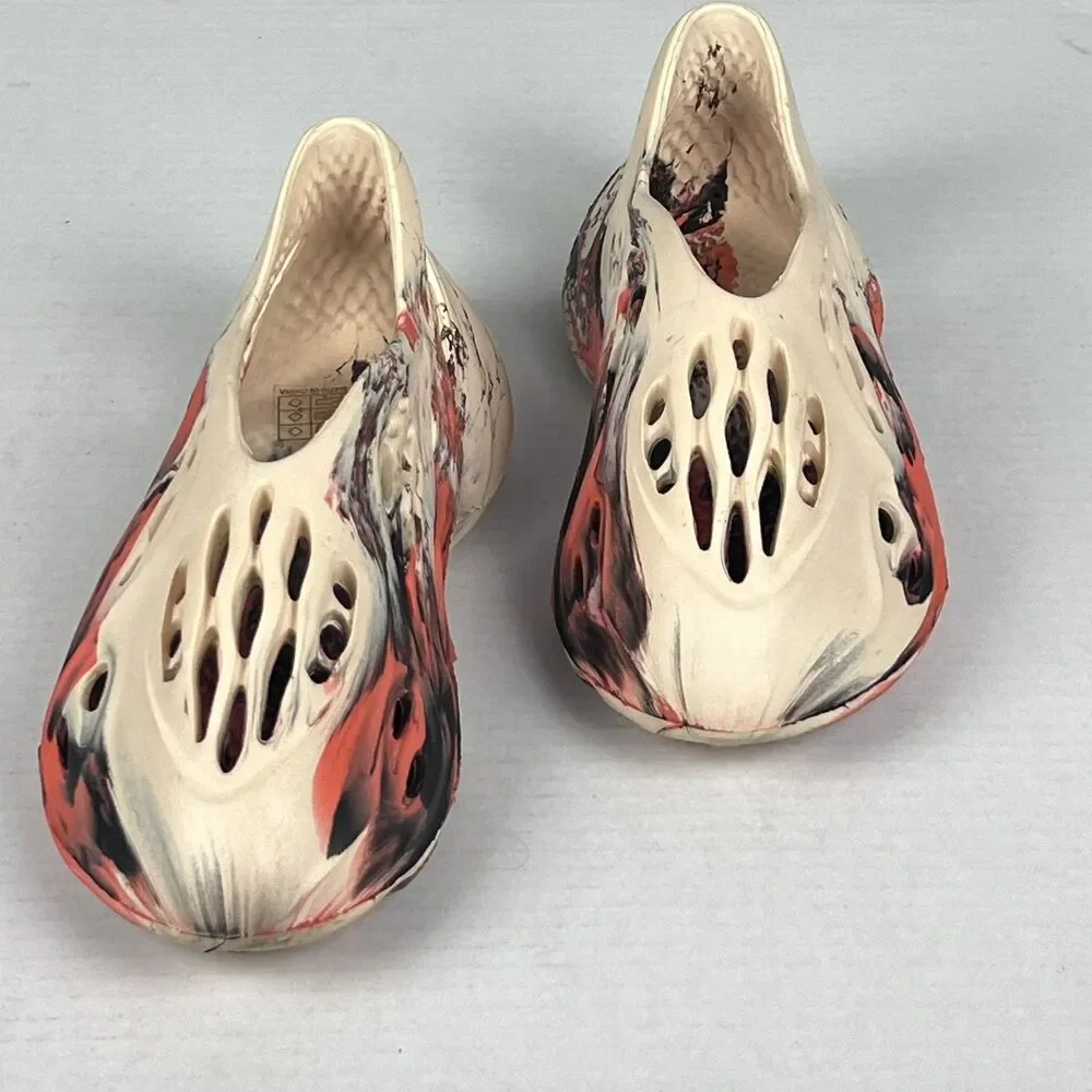 Boutique Mens 6 Orange Black Marble Foam Runner Clogs Slip On Streetwear Shoes